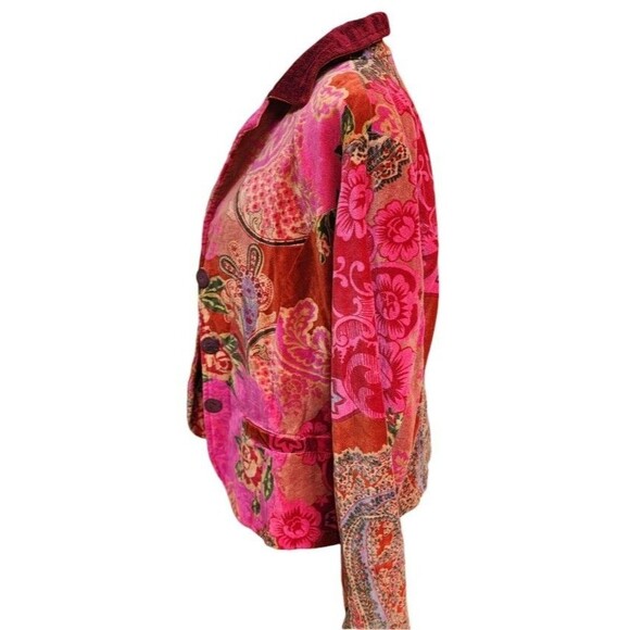 Pink Velvet Blazer Boho Size PM Colorful Comfort - Picture 8 of 10